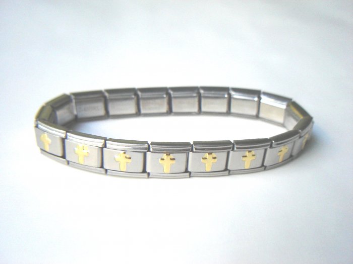 Free shipping--Steel And Goldtone 2-Tone Stretch Bracelet. 4Pcs/Lot