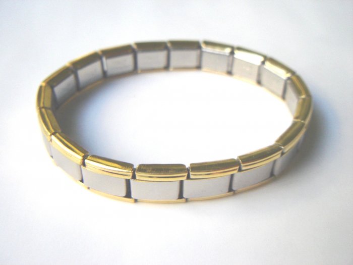 Free shipping--Steel And Goldtone 2-Tone Stretch Bracelet. 4 Pcs/Lot