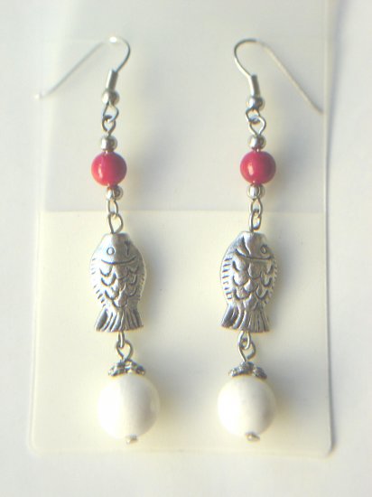 ESP-6801 Coral Beads, Tibet Silver Earrings
