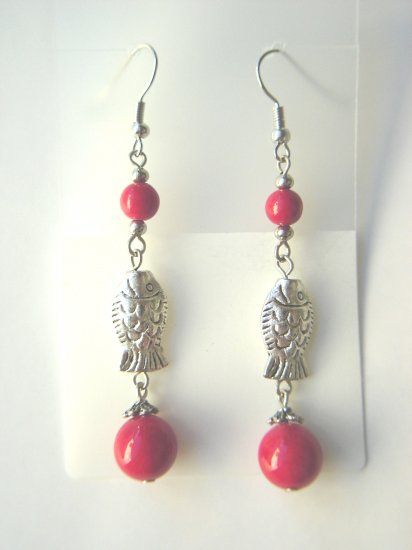 ESP-6802 Coral Beads, Tibet Silver Earrings