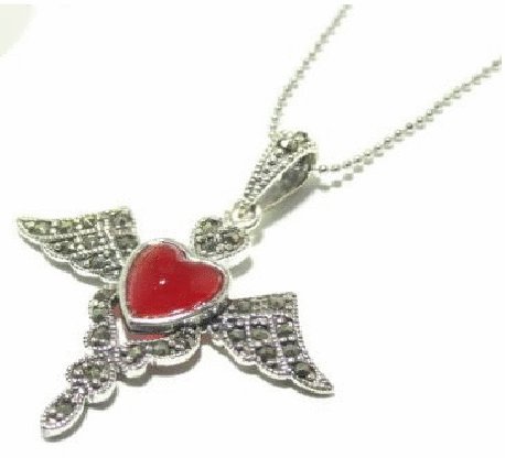 Free shipping---Handmade Silver, Marcasite, Agate Pendant