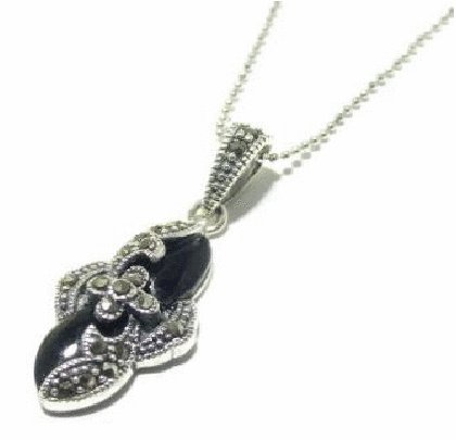 Free shipping---Handmade Silver, Marcasite, Agate Pendant