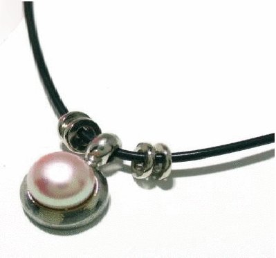 Free shipping--Golden Natural Pearl Pendant With 16" Leather Chain
