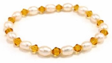 Free shipping---Natural Pearl and Crystal Bracelet