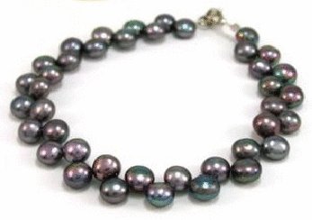 Free shipping---Black Natural Pearl Bracelet With Lobster Clasp