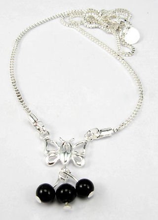 NBK-6004 Sterling Silver & Black Agate Necklace