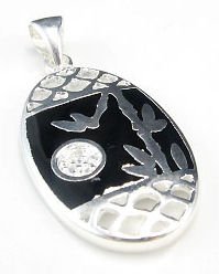PBK-1002 Sterling Silver, CZ, Agate Pendant