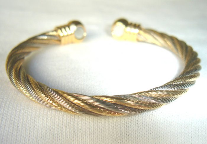 BWT-8003 Stainless Steel and Goldtone 2-Tone Cuff Bracelet