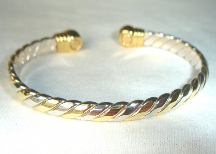 BWT-8005 Stainless Steel and Goldtone 2-Tone Cuff Bracelet