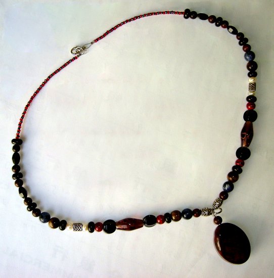 HDGN-0100 Jasper, Tiger eye, Coloured Glaze Beads Necklace