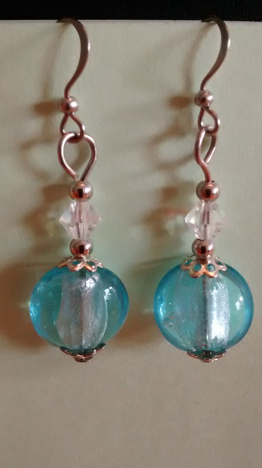 1 3/4" Blue Silver Foil SP Earrings w/Austrian crystals