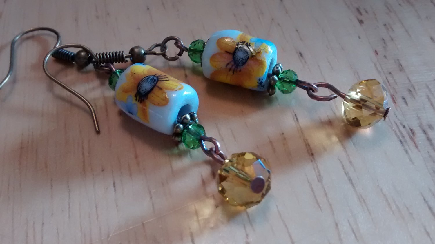 OOAK Hand painted Ceramic Sunflower w/Austrian crystals