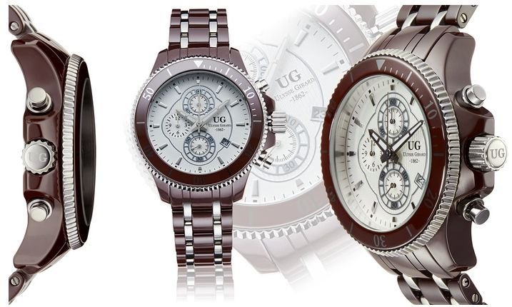 Brand New Ulysse Girard Men's Ceramic Trudeau Watch Brown/Silver Band White Dial