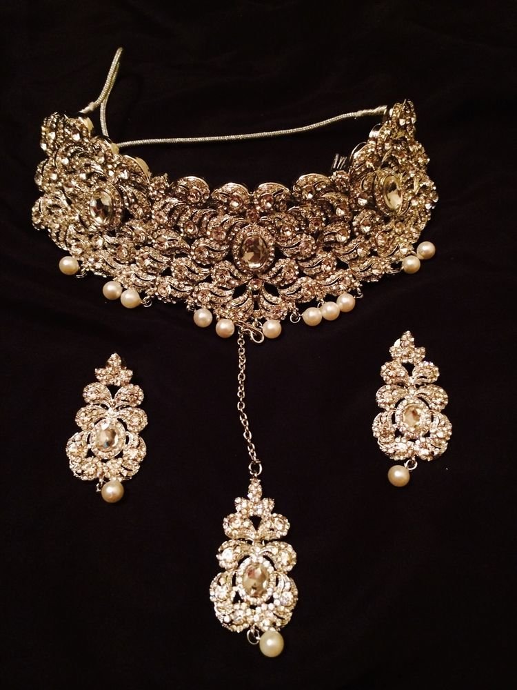 New Diamond Heavy Indian Wedding Necklace Set With Peral