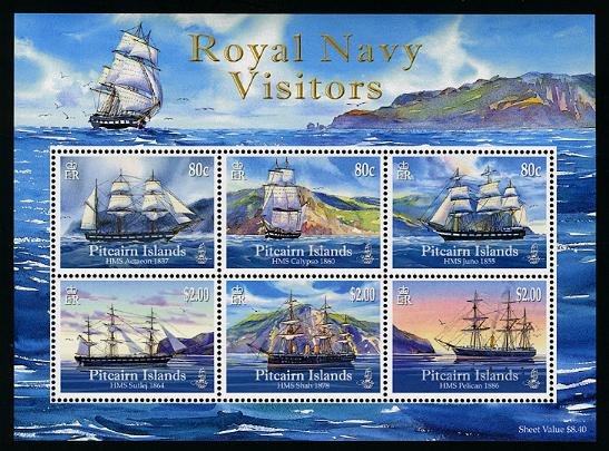 Royal Navy Ships, Pitcairn Islands, sheet of 6 stamps