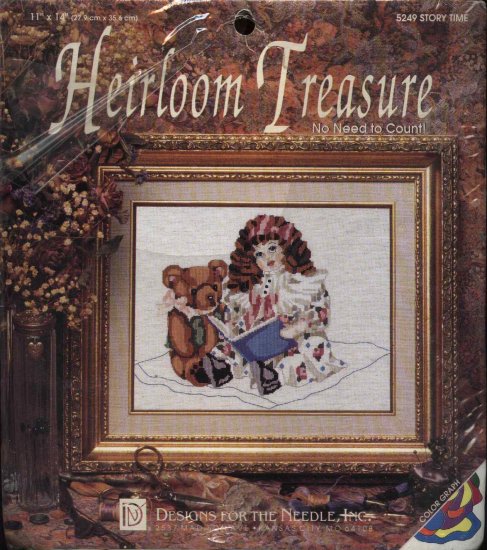 No Count Cross Stitch Kit "Story Time" Girl Teddy Bear Heirloom Treasure 5249