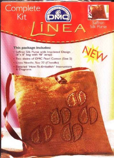 Linea Embroidered Saffron Silk Purse Kit 8" x 8" Bag Evening Purse