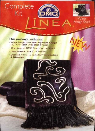 Linea Craft Kit Embroidered Wine Fringe Scarf - 60" x 4"