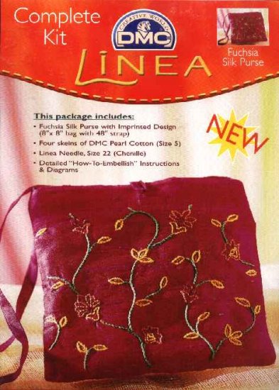 Linea Complete Kit 'Fuchsia Silk Purse' Embroidered Bag DMC Creative World