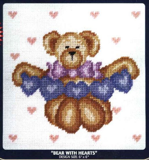 DMC Needlepoint Canvas Pattern "Bear with Hearts" Pearl cotton Tapestry wool embroidery floss