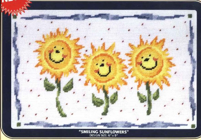 DMC Needlepoint Canvas Pattern "Smiling Sunflowers" Pearl cotton Tapestry wool embroidery floss