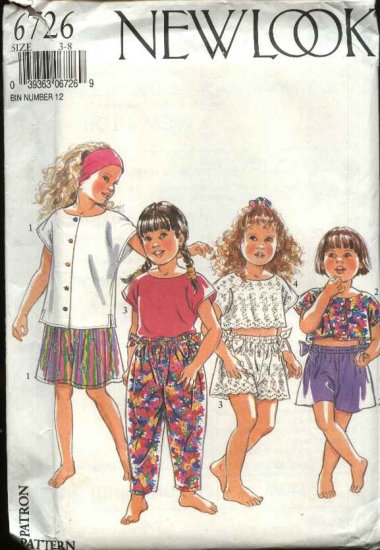 New Look Sewing Pattern 6726 Girls Size 3-8 Summer Tops Shorts Pants