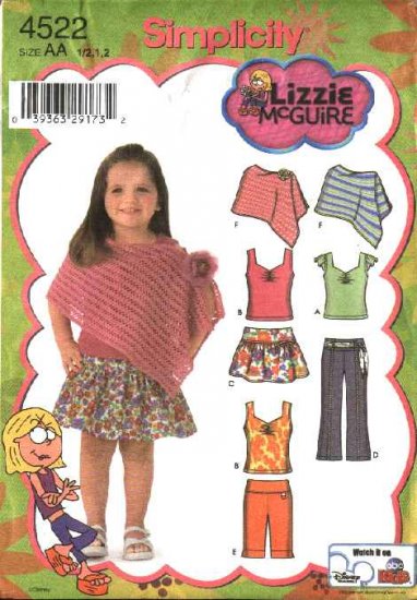 Simplicity Sewing Pattern 4522 Toddlers Girls Size ½-1-2 Wardrobe Skirt Poncho Top Pants