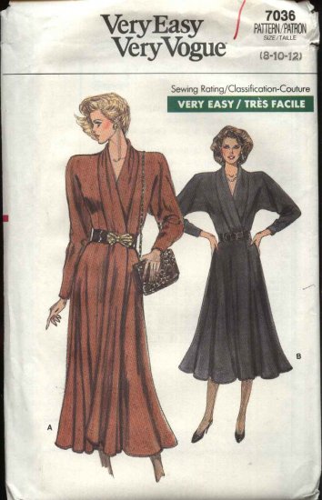 Vogue Sewing Pattern 7036 Misses Size 8-10-12 Easy Wrap Dresses