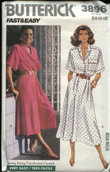 Butterick Sewing Pattern 3896 Misses Size 14-18 Easy Button Front Top Flared Skirt Culottes Gauchos