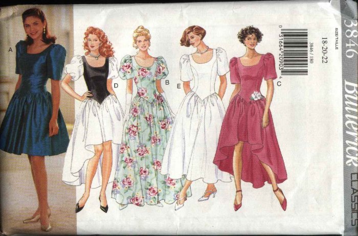 Retro Butterick Sewing Pattern 3846 Misses Size 6-10 Formal Short LongDress Evening Gown