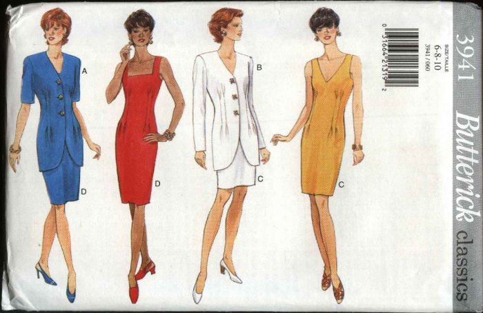 Butterick Sewing Pattern 3941 Misses Size 6-8-10 Easy Classic Sleeveless Straight Dress Jacket