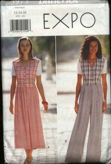 Butterick Sewing Pattern 3975 B3975 Misses Size 12-14-16 Easy Dress Jumpsuit