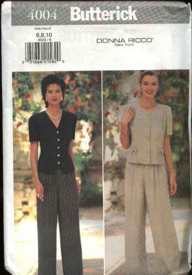 Butterick Sewing Pattern 4004 B4004 Misses Size 6-10 Easy Button Front Top Pants Donna Ricco