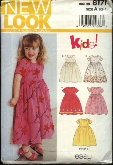 New Look Sewing Pattern 6171 Girls Size ½ - 4 Easy Dresses Pinafore Jumper