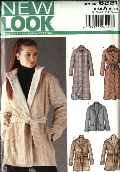 New Look Sewing Pattern 6221 Size 8-18 Misses' Coat and Jacket