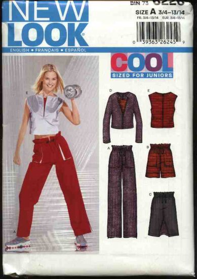 New Look Sewing Pattern 6226 Junior Size 3/4-13/14 Exercise Workout Pants Tops Skirt Shorts