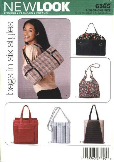 New Look Sewing Pattern 6365 Six Lined Fashion Bags Totes Purses