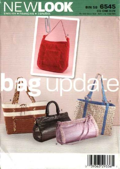 New Look Sewing Pattern 6545 Five Bags Purses Totes Handbags