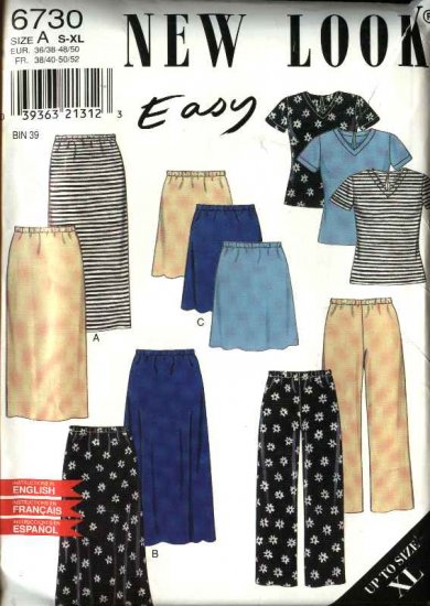 New Look Sewing Pattern 6730 Misses Size 10-24 Easy Knit Tops Pants Skirts Wardrobe