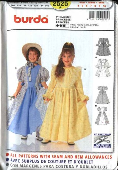 Burda Sewing Pattern 2525 Size 4-10 Girls Princess Gowns Dresses Costumes
