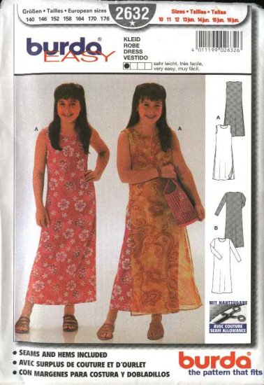 Burda Sewing Pattern 2632 Girls Size 10-16jr Dress Overdress