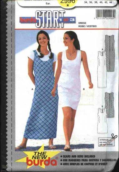 Burda Sewing Pattern 2996 Misses Size 8-18 Straight Dress Jumper