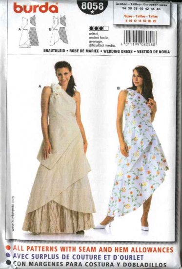 Burda Sewing Pattern 8058 Size 8-20 Misses' Formal Dresses Wedding Gown