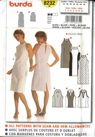 Burda Sewing Pattern 8232 Size 8-20 Misses' Easy Dress Blouse Top