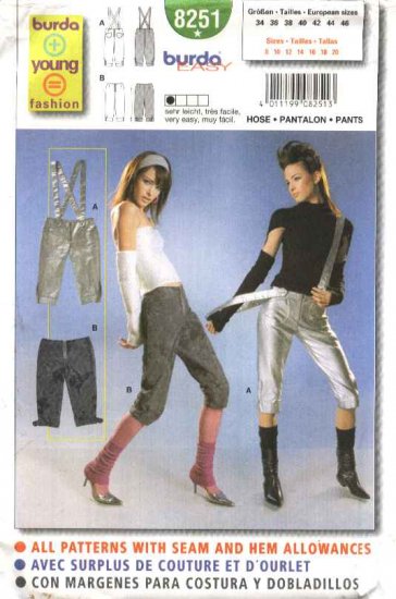 Burda Sewing Pattern 8251 Misses Size 8-20 Easy Pants Suspenders