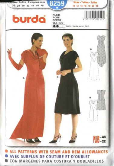 Burda Sewing Pattern 8259 Misses Size 10-22 Easy Formal Evening Dresses