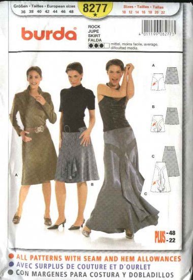 Burda Sewing Pattern 8277 Misses Size 10-22 Short Long Bias Formal Skirts