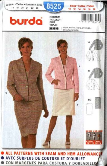Burda Sewing Pattern 8525 Misses Petite Size 10-20 Suit Jacket Skirt