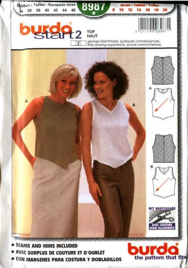 Burda Sewing Pattern 8987 Misses Size 8-20 Easy Fitted Sleeveless Bias Top