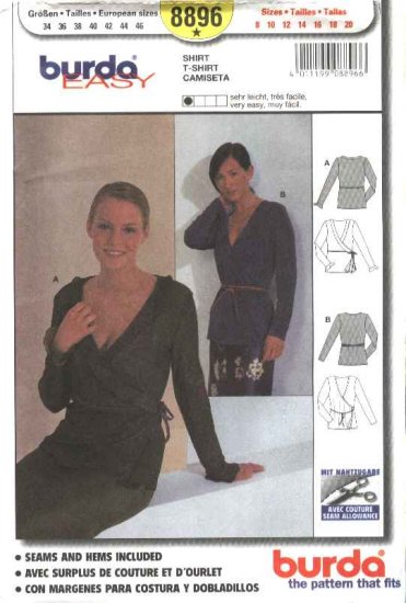 Burda Sewing Pattern 8896 Misses Sizes 8-20 Easy front wrap Top